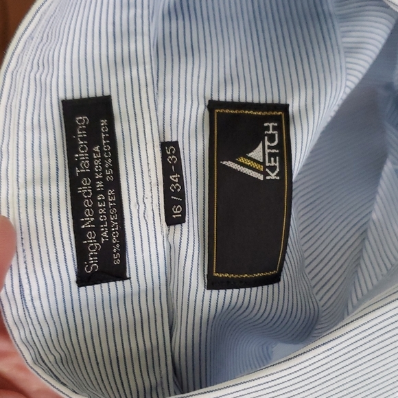 Ketch Men's Button Up Dress Shirt. Blue w/ Stripes. NWOT.  16-34/35 65/35 PolyCo - Picture 2 of 8